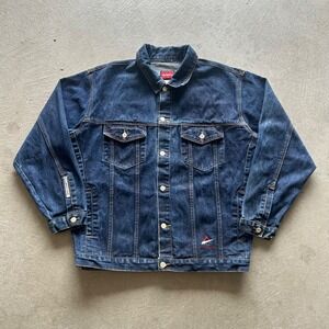 Vintage 90s Avirex Denim Jacket Size XL Blue Medium Wash Denim Trucker Logo